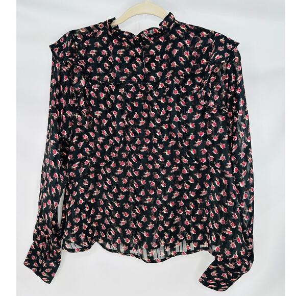 SCOTCH & SODA Floaty Ruffled Long Sleeve Top in Black Floral Print size XS - Picture 8 of 11